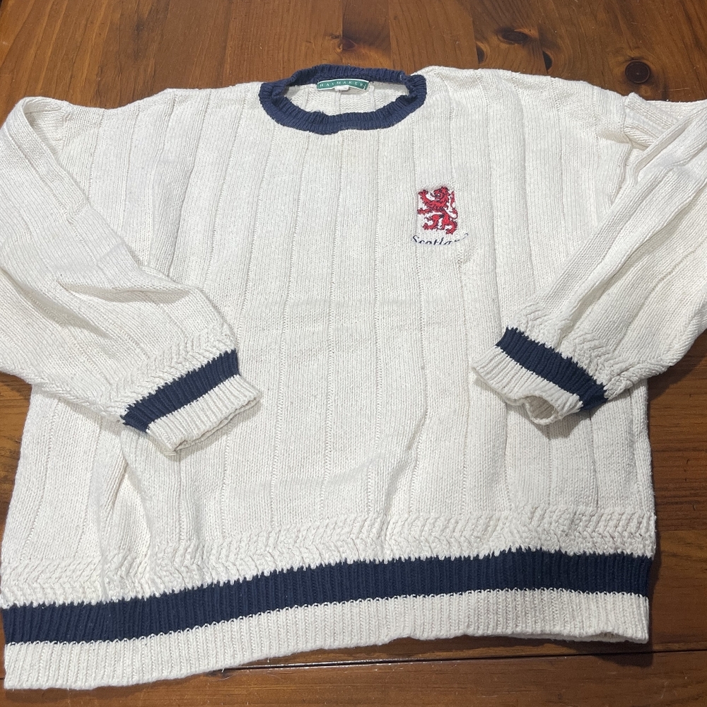 Haymaker Vintage 100% Cotton Made In‎ Usa Scotland Graphic Embroidered Sweater L